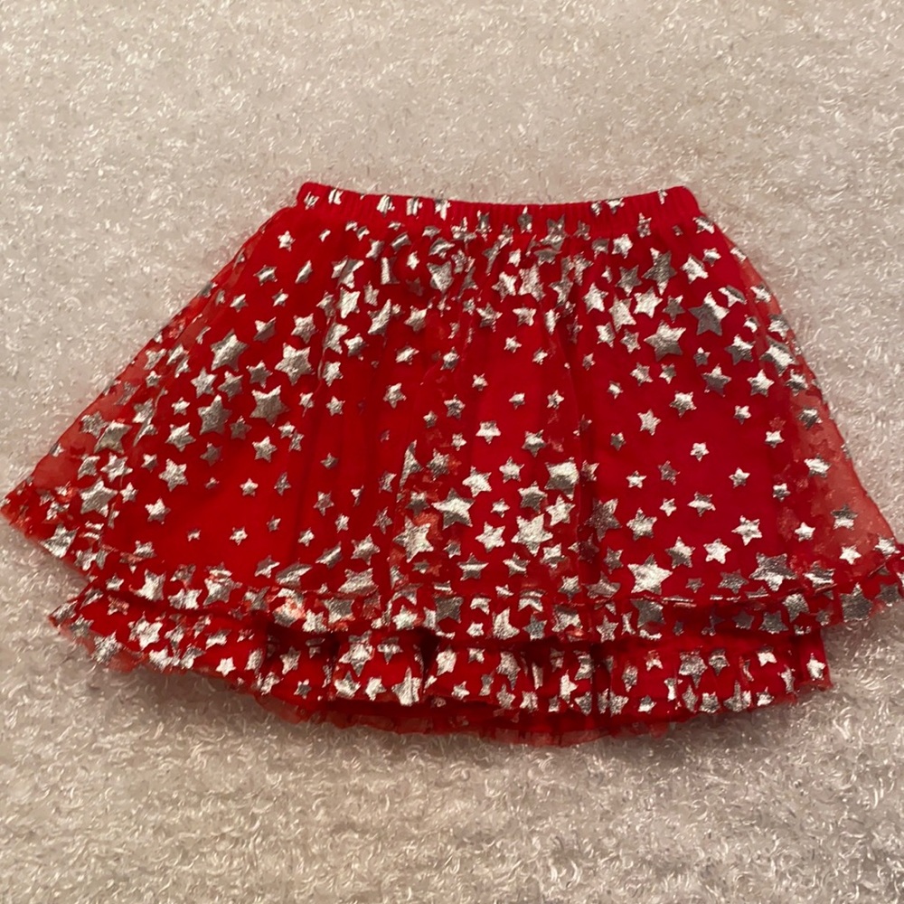 Red Girl’s Skirt with Metallic Silver Stars (5T)